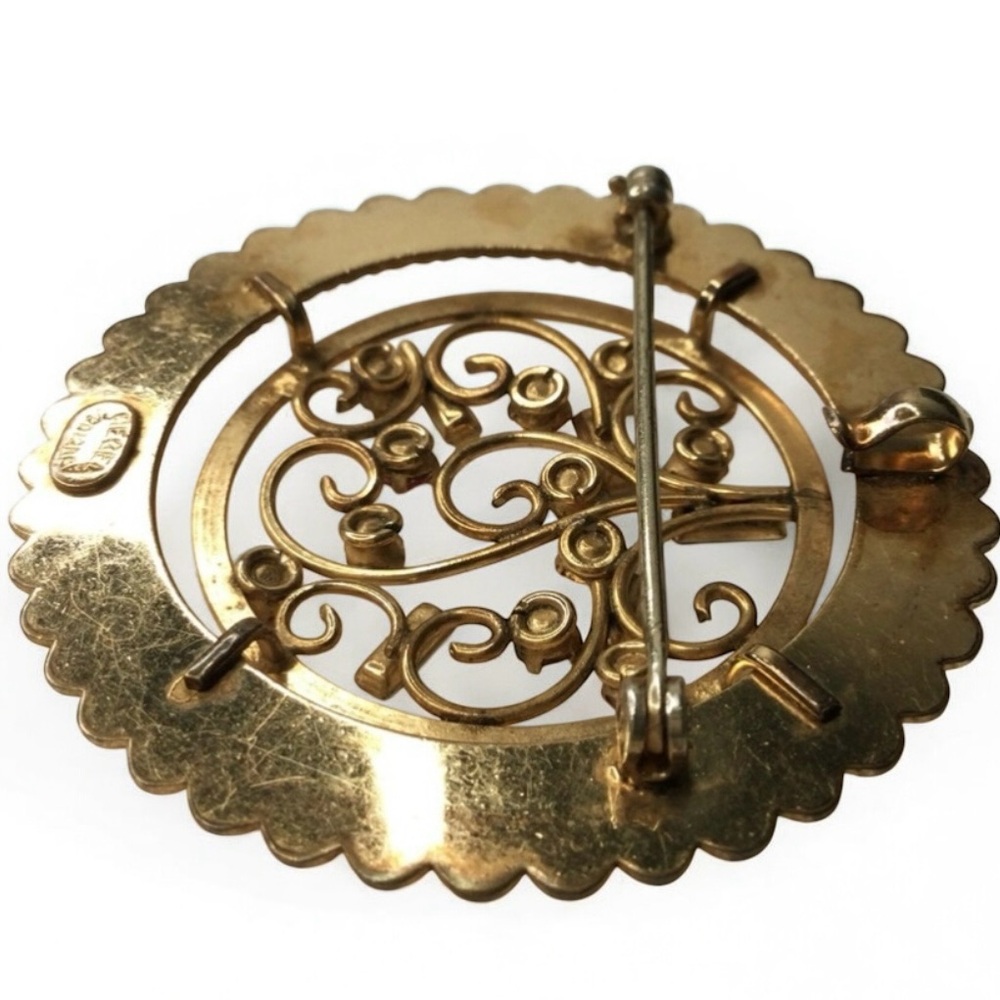 Vtg REGEL 1/20 12K Gold-Filled Filigree Brooch - Multicolor Rhinestones - Rare - Picture 8 of 11